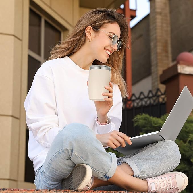 VEGOND Stainless Steel 12 oz Tumblers bulk Vacuum Insulated Double Wall Travel Tumbler with Lid and Straw Reusable Tumbler,Beige 12 pack