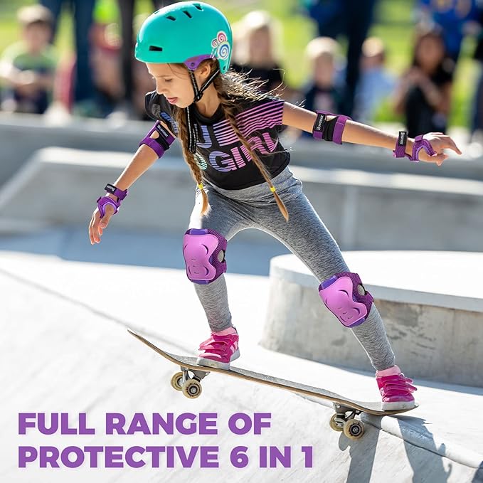 BOSONER Knee Pads for Kids Roller-Skating: Adjustable Protective Gear Set Knee Elbow Pads Wrist Guards for Bike Cycling Skateboarding Scooter Gifts 3-8/9-15 Years Boys Girls