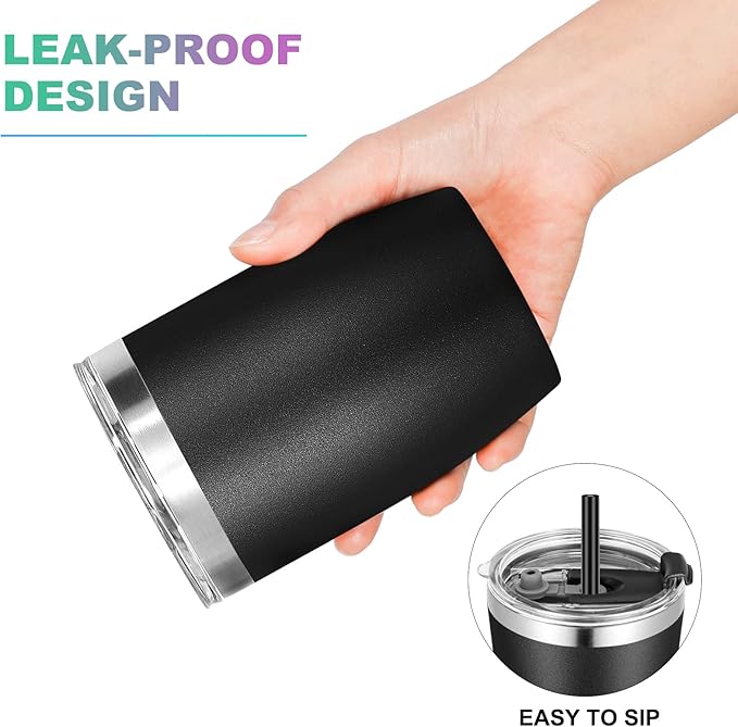 VEGOND Stainless Steel 12 oz Tumblers bulk Vacuum Insulated Double Wall Travel Tumbler with Lid and Straw Reusable Tumbler, Black 6 pack