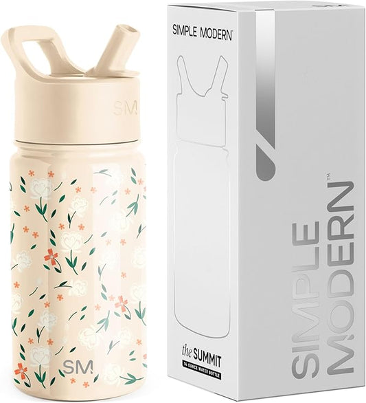 Simple Modern Kids Summit Water Bottle with Straw Lid | 14oz Stainless Steel Cup Insulated Tumbler for Toddlers, School | Chloe Floral