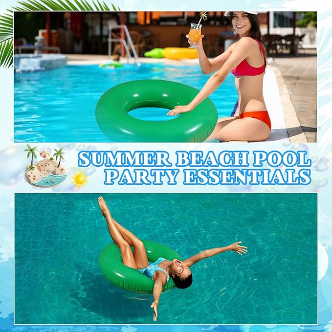 6 Pcs Inflatable Pool Floats 28 Inches Swim Tube Bulk for Adults Swimming Ring Pool Floaties for Beach Party Decorations Women and Men River Lake Summer Vacation Holiday (Green)