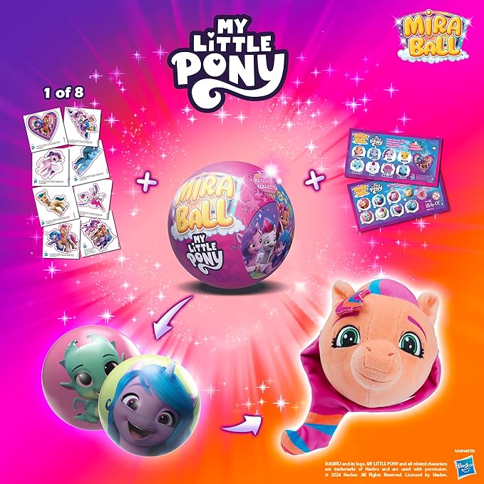 My Little Pony Plush Mystery Ball with Stickers & Fidget Toys - Plushies Blind Box Cute Figures, Stuffed Animal Collectible Toys, Gifts, Prizes for Kids, Ages 3+ (2-Pack)