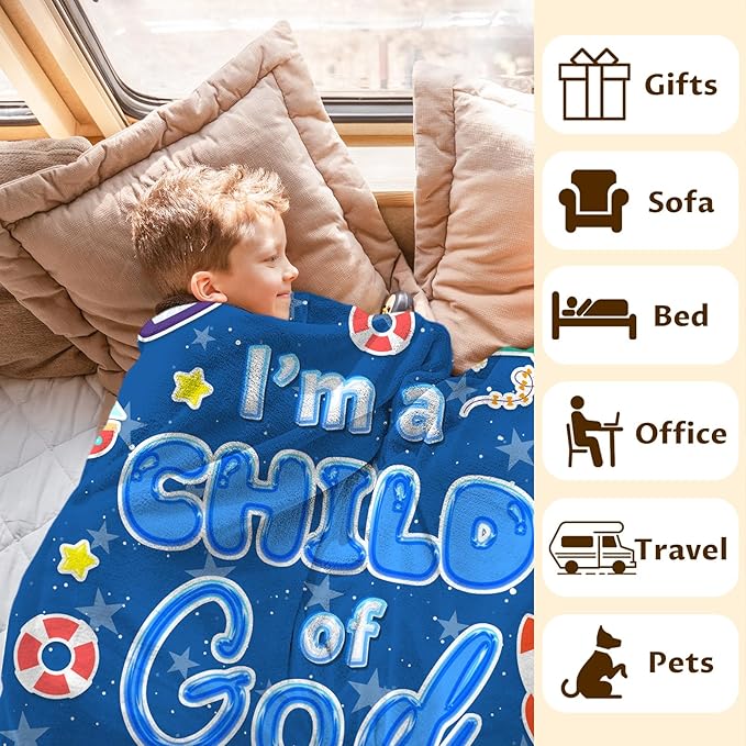 Christian Gifts for Kids Boys, Christian Blankets Birthday Gifts Ideas, Lightweight Soft Cozy Fuzzy Throws for Boys Age 3-4, I am a Child of God Throw Blanket Decor for Couch, Sofa, Bed (30''x40'')