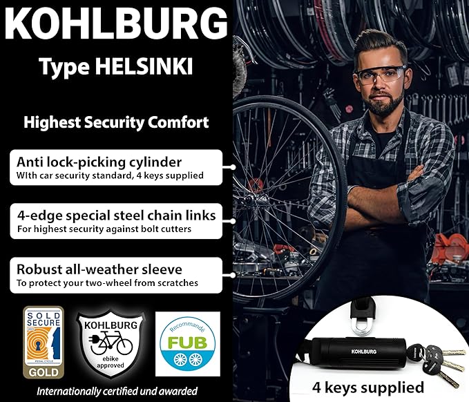 Security Chain Lock [Sold Secure Gold] – 4ft Long Bike Chain with 4 Keys – Heavy Duty Bike Lock 0.33" – for Bicycle Ebike & Motorcycle – Motorbike & Scooter Anti Theft