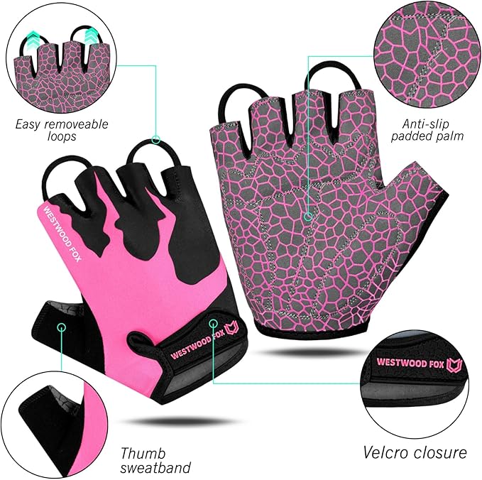 Cycling Gloves Half Finger Unisex Padded Grips Palm Bicycle Summer MTB Bike Gloves for Men Women Non-Slip Fingerless Short Mountain Bike Sports Hiking Climbing Gym