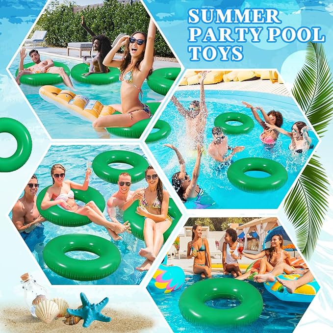 6 Pcs Inflatable Pool Floats 28 Inches Swim Tube Bulk for Adults Swimming Ring Pool Floaties for Beach Party Decorations Women and Men River Lake Summer Vacation Holiday (Green)