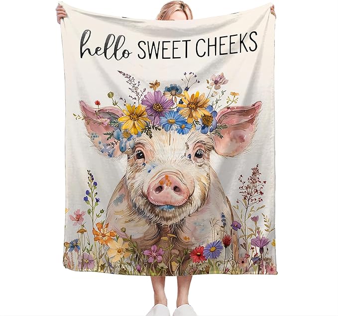 Funny Pig Farm Throw Blanket - Pig Gifts & Decor, Soft Warm Cozy Fleece for Couch, Sofa, Bed - 80"x60"