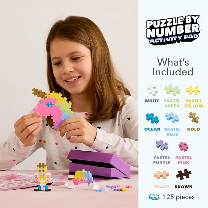 Plus Plus Puzzle By Number Activity Pad, Kids Travel Activities, Interlocking Mini Building Blocks, 3D Puzzle Stem Toy for Kids - Fairytale