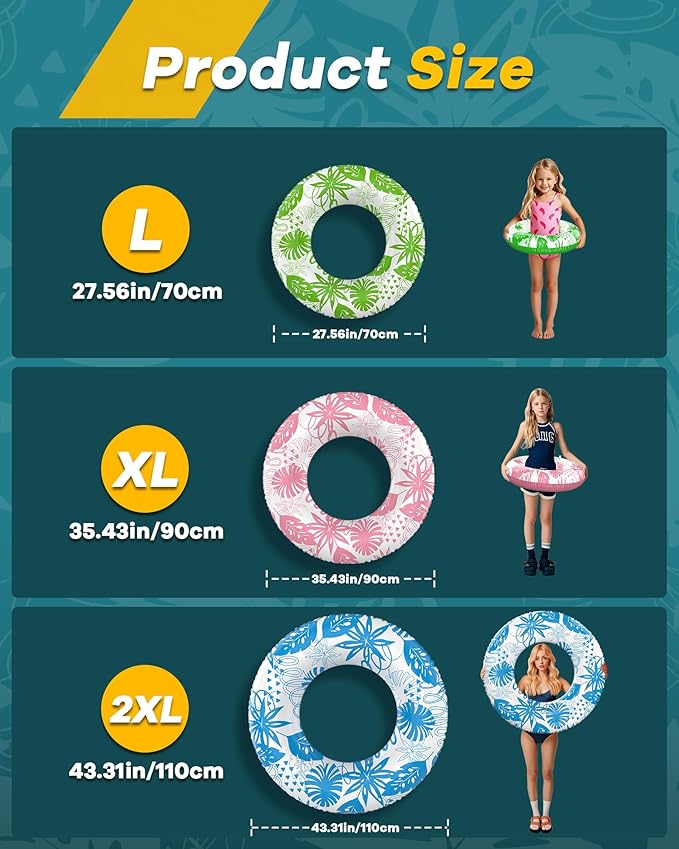 Inflatable Swim Tube Set - 2 Pack 90cm (35") Pool Floats, Durable Water Rings for Beach & Party (Blue + Green)