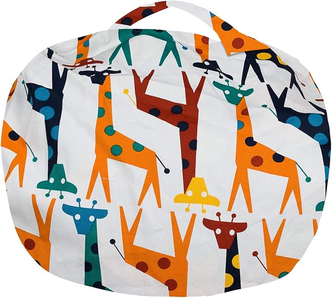 Posh Creations Stuffable Kids Stuffed Animal Storage Bean Bag Chair Cover - Childrens Toy Organizer, Medium-27 - Canvas Giraffes on White
