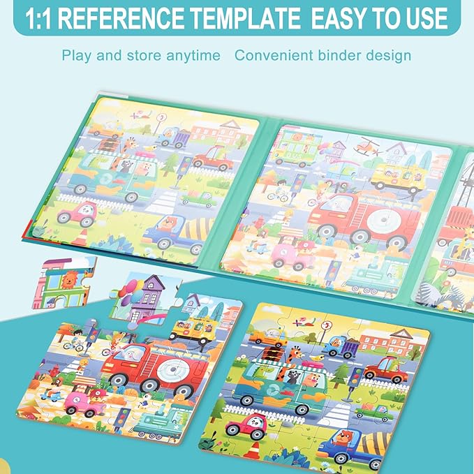 ASTARON Magnetic Puzzles for Toddlers, 25-30-42 Pieces Traffic Learning Magnet Puzzles for Road Trip, Educational Travel Toys Car Plane Activities for Kids, Kids Birthday Gifts