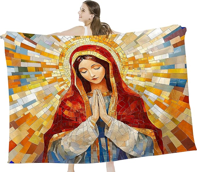 Virgin Mary Blanket for Women, Our Lady of Guadalupe Fleece Blanket Gifts for Boys Girls, Warm Cozy Soft Flannel Christian Stuff for Bed Sofa Couch 60" x 50"