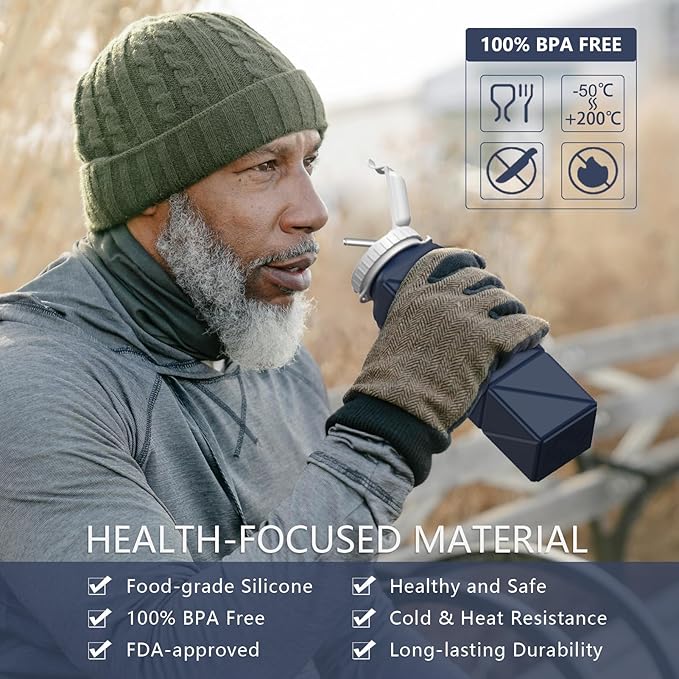 Collapsible Water Bottles with Straw 20.6oz, Silicone Foldable Portable Water Bottle, Lightweight Reusable Leakproof for Travel Camping Hiking Cycling Yoga Sports, 1 Pack (Dark Blue)