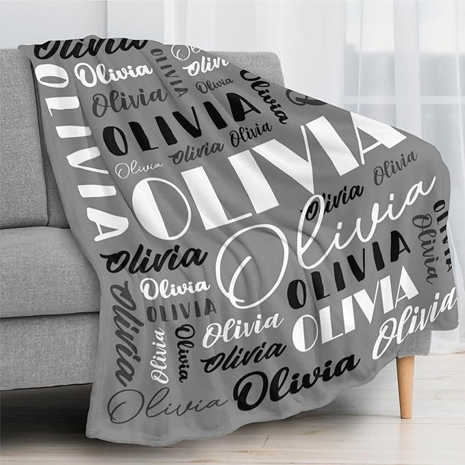 Name Blanket Personalized Blanket for Adult Kids Flannel Customize Throw Blanket Custom (Color 12, 60 x 80 Inches)