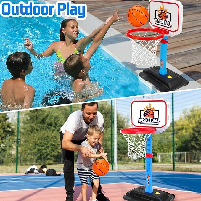 Toddler Basketball Hoop for Kid 1-3, Mini Adjustable Basketball Hoops Indoor with Balls Outdoor Pool Basketball Goal Sports Play Toys for 1 2 3 year old Baby Boys Girls Christmas Birthday Gifts