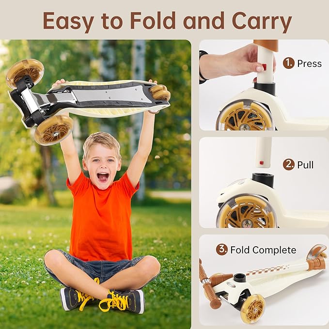 3 Wheel Scooter for Kids Ages 6-12,Kids Scooter with Light Up Wheels, Sturdy Deck Design, and 4 Height Adjustable Suitable for Kid Ages 3-12