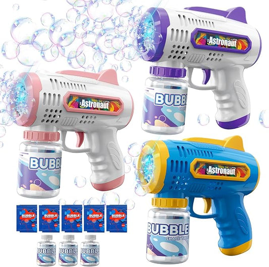 3 Pack Bubble Guns with Bubbles Solution: Automatic Bubble Maker Machine for Boys Girls, Bubble Guns Outdoor Toys for Toddlers, Party, Wedding Birthday Gifts for Ages 3 4 5 6 7 8 Year Old Kid