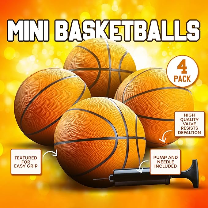 Bedwina Mini Basketballs - (2 or 4 Pack) - Rubber 7 Inch, Size 3 - Mini Hoop Outdoor Basketball Set for Small Hoops Indoor & Outdoor Pool Parties - Kids Birthday Gift, Arcade Games