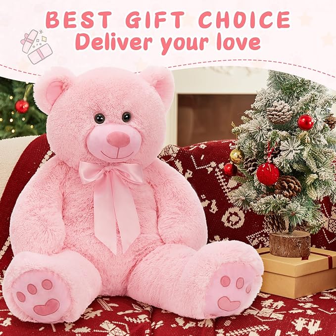 MorisMos Big Teddy Bear Stuffed Animal 36 inch, Large 3ft Teddy Bear Plush Toy, Big Stuffed Bear Gifts for Kids, Girls, Girlfriend, Women on Baby Shower, Valentine, Christmas, Birthday (Pink)