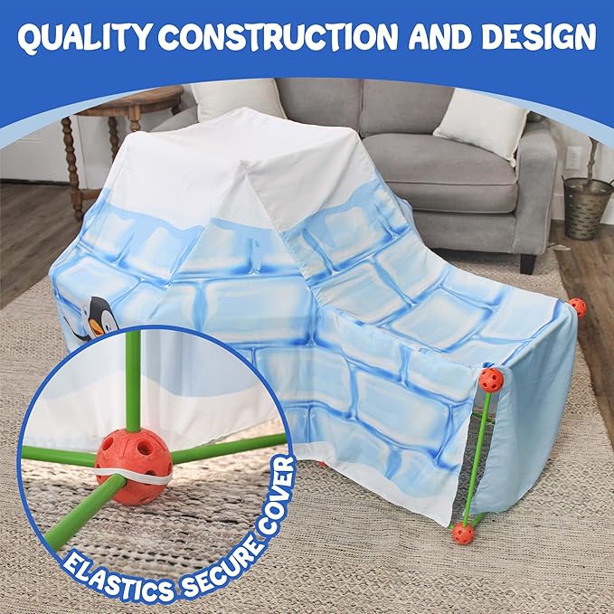 Ultimate Play Fort Kit (83-Piece Set), Stick and Ball Fort Building Kit w/ 3 Play Tent Covers
