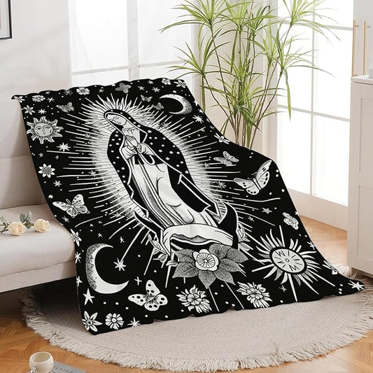 Virgin Mary Blanket Christian Faith Spiritual Prayer Scripture Throw Religious Catholic Gifts for Men Women Boys Girls Kids Adults Super Soft Cozy Plush Fluffy Fuzzy Fleece Blanket Decor 60''X80''