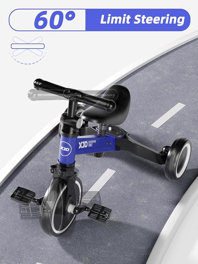 ﻿XJD 5 in 1 Toddler Bike, Tricycle for Toddlers 1-3 with Adjustable Seat Height, Removable Pedals, Ideal Balance Bike Birthday Gifts and Toys for Boys and Girls