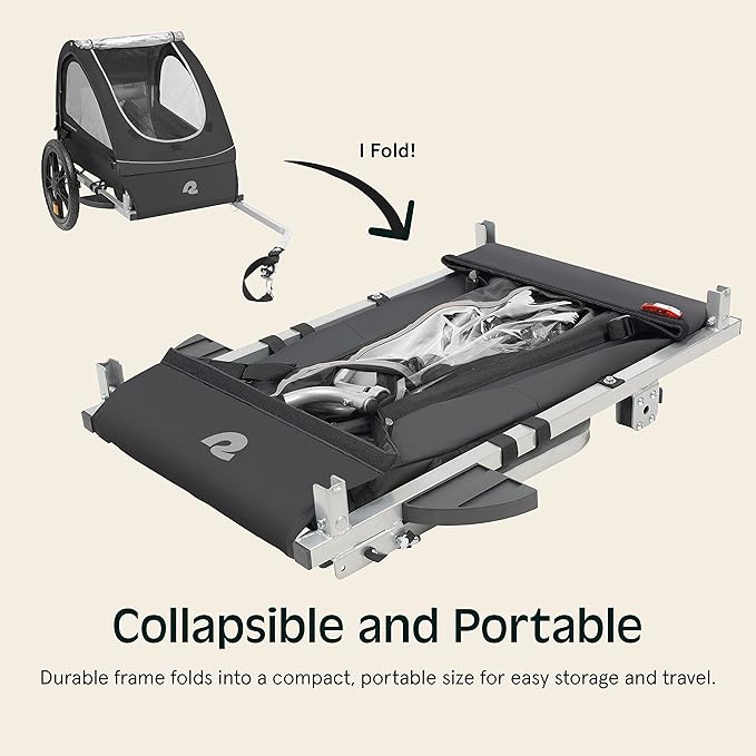 Single & Double Passenger Children’s Foldable/Collapsible Tow Behind Bike Trailer with 16" Wheels, Safety Reflectors & Rear Storage Compartment
