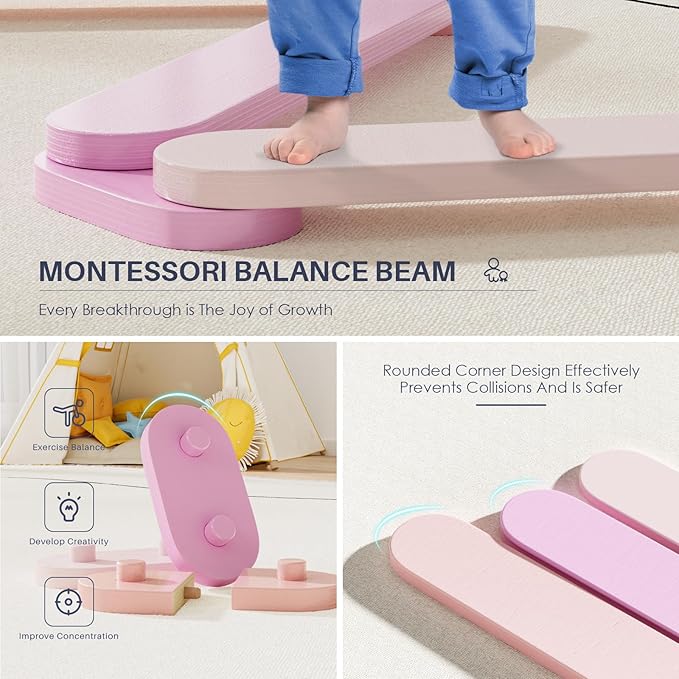 BlueWood Balance Beam for Kids 3-5, Toddler Sensory Wooden Toys and Stepping Stones, Build Coordination Gymnastics Obstacle Motor Skill for Kid