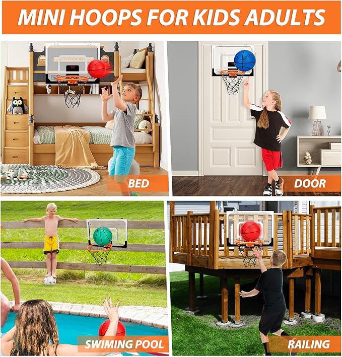 Mini Indoor Basketball Hoop for Kids 5 6 7 8 9 10+Years Old Boys,Automatic Scoring Basketball Hoop Over The Door Mini Hoop with Electronic Scoreboard & 3 Balls,Sport Toys for Gift for Boys Age 5-10