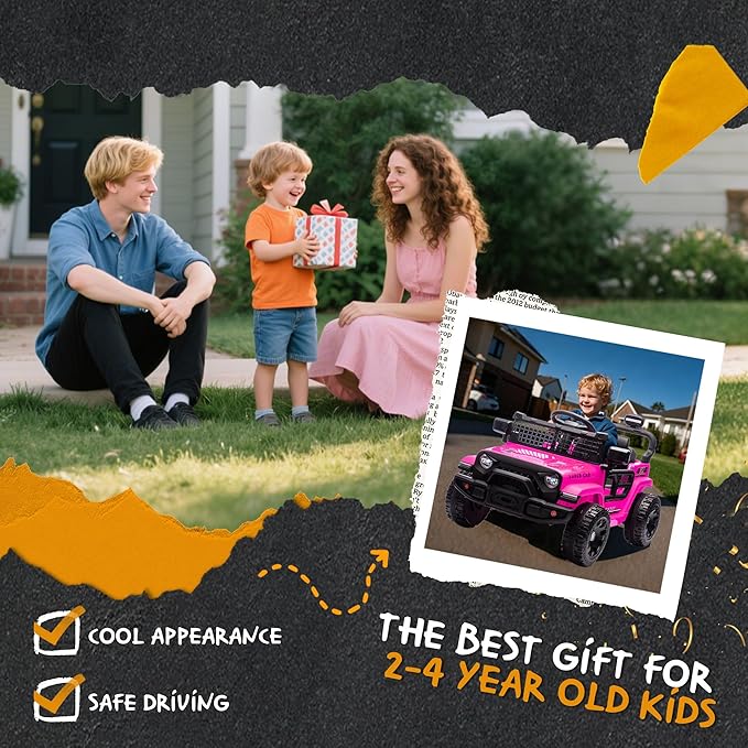 24V Ride On Jeep Car, Toddler Ride On Toys w/Parents Remote Control, 200W Power Motor Electric Car for Kids 2-4 with 4-Wheel Suspension, Bluetooth, Music, 1.86-3.11MPH Adjustable Speed, Pink