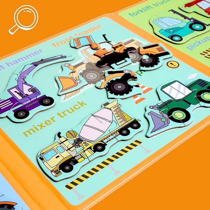 Magnetic Puzzles for Kids Ages 1-3, Travel Toddler Puzzles Ages 2-4 Year, Excavator Refrigerator Magnet for Kids Learning Gift for Road Trip