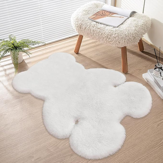 2.5x3.4 ft White Small Bear Soft Fluffy Rug, Shag Faux Sheepskin Fur Rug Fuzzy Shaggy Area Rug Cute Plush Carpet for Nursery Kids Girls Bedroom Room Aesthetic Living Room Home Decor, White