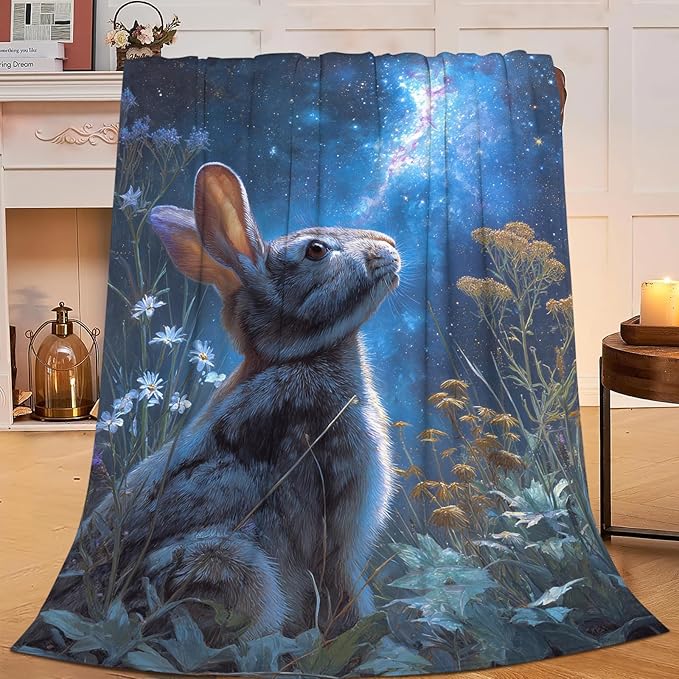 Rabbit Blanket Gifts for Girls Boys Galaxy Rabbit Throw Blankets Cozy Plush Fleece Flannel Fuzzy for Women Men Decor 60"X50"