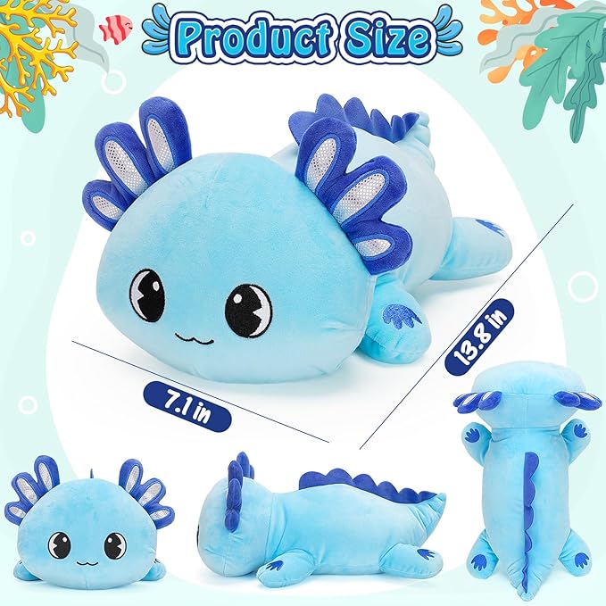 Officygnet Axolotl Plush, 13" Soft Stuffed Animal Plush Toy, Cute Axolotl Plushies Pillow, Kawaii Plushies Dolls for Kids, Blue Axolotl Gift for Girls Boys