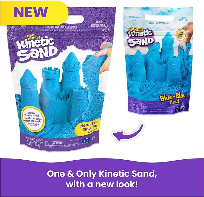 Kinetic Sand, 2.5lbs Blue Play Sand, Amazon Exclusive, Resealable Bag (Packaging May Vary), Sensory Toys, Holiday Gifts & Stocking Stuffers for Kids Ages 3 and up