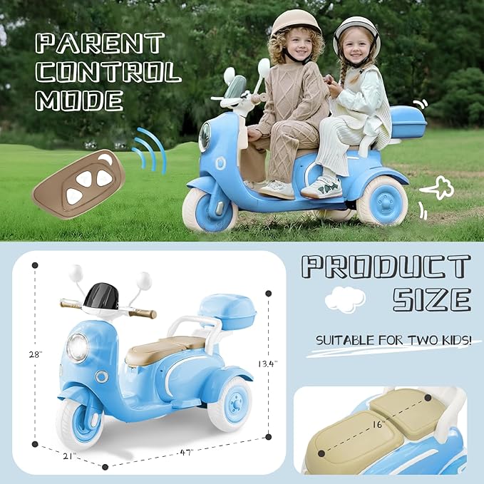 HEIMILI Kids Electric Motorcycle,Electric Scooter for 3 Year Old, Girls Toy, 3-Wheel 12V Ride On Scooter for Kids with Storage Compartments, Motorcycle for Girls (Blue)