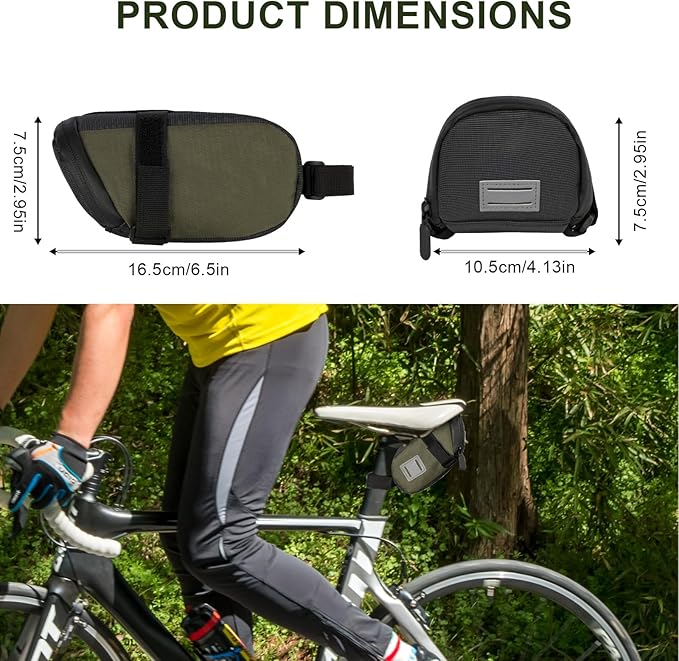 Desing Wish Compact Bike Saddle Bag Water-resistant Bicycle Saddle Bag Reflective Cycling Under Seat Pouch Seat Pack for Mountain/Road Bikes (Green)