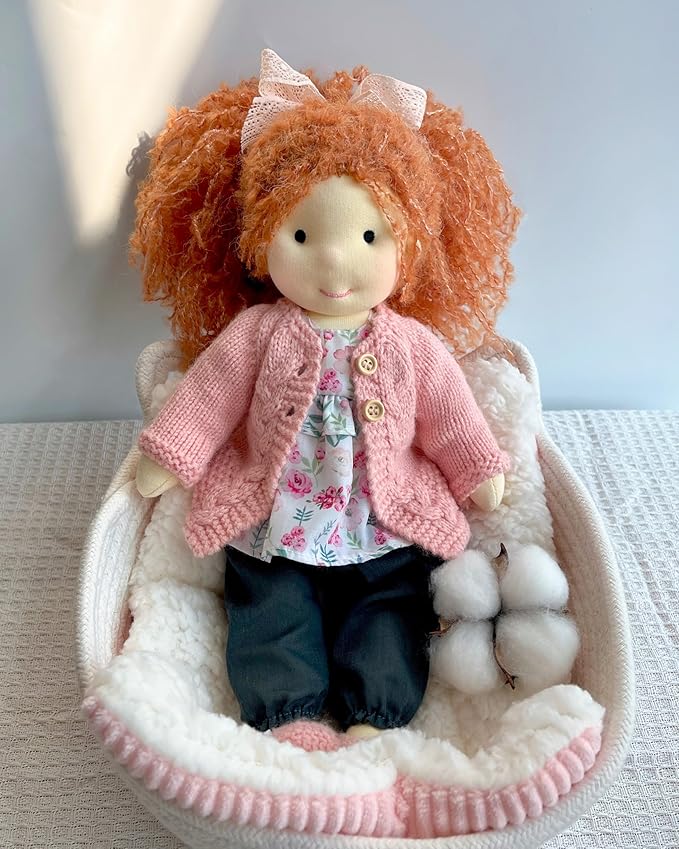 BlissfulPixie Handmade Waldorf Doll- Elsee 12", Soft Girl Rag Doll with Cute Stuffed Plush, Ideal for Babies & Toddlers