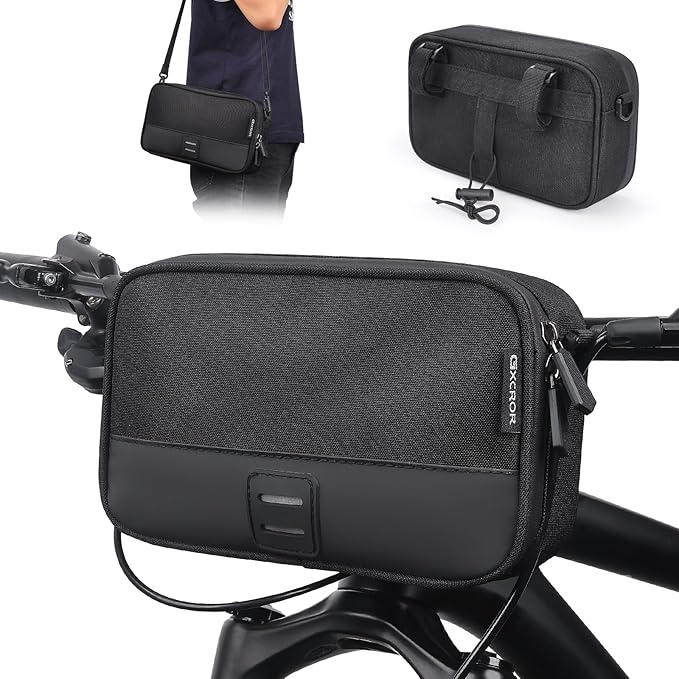 GXCROR Bike Handlebar Bag,Small Front Bike Bags with Shoulder Strap,Bicycle Bag Professional Cycling Accessories