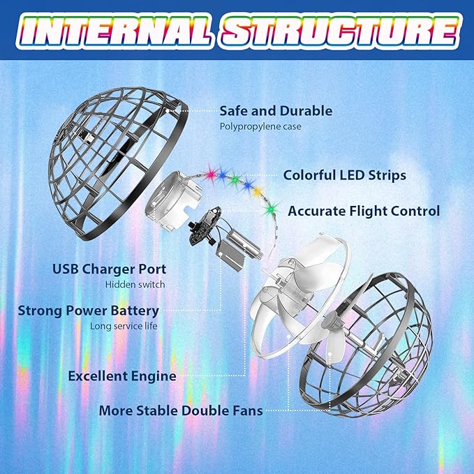 2025 Flying Orb Ball Toys for Boys, Galaxy Balls Boomerang Hover Hand Drone, Cosmic Fly Ball Orbit Floating Flying Spinner Mini Drone Balls Toy, for Kids Teens Boys Girls Gray