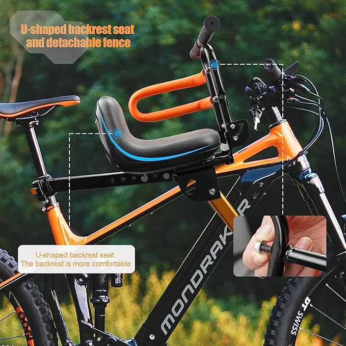 Child Bike Seat - Front Mount, Kids Bike Seat for Adult Bike,Retractable Baby Bike Seat Front Mounted, Toddler Bike Seat for Children 2~6 Years