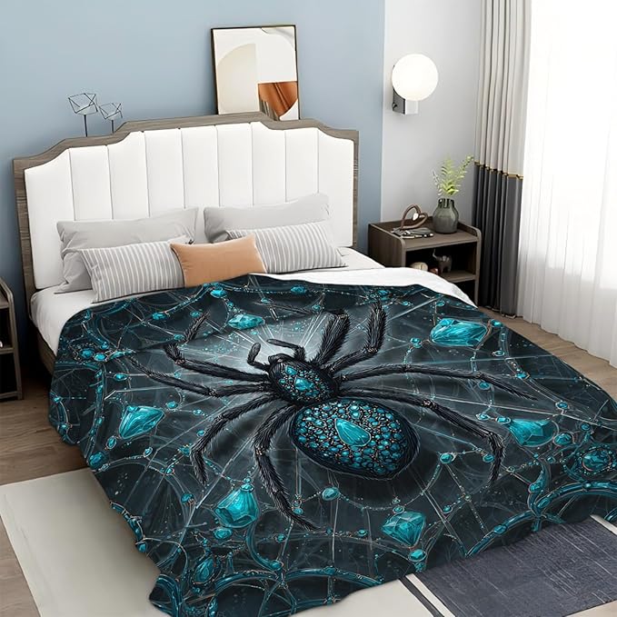 Spider Blanket Halloween Spider Lovers Flannel Blanket Lightweight Cozy Soft Throw Blankets Gift for Women and Men Couch Sofa Bed 80" x 60"