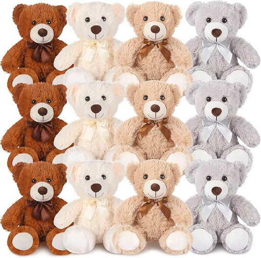 Zhanmai 12 Pcs 14 Inch Bear Stuffed Animal Bulk Operation 2025 Graduation Gifts Bulk Plush Stuffed Bear for Bridal Anniversary Shower Gifts(Light Brown, Dark Brown, White, Grey)