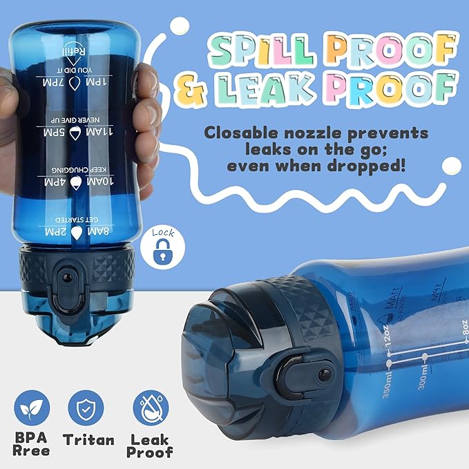 OLDLEY 12oz Kids Water Bottle for School - Motivational With Silicone Straw, Leak-Proof Tritan BPA-Free, Reusable for Girls Boys, Cherry Blossom