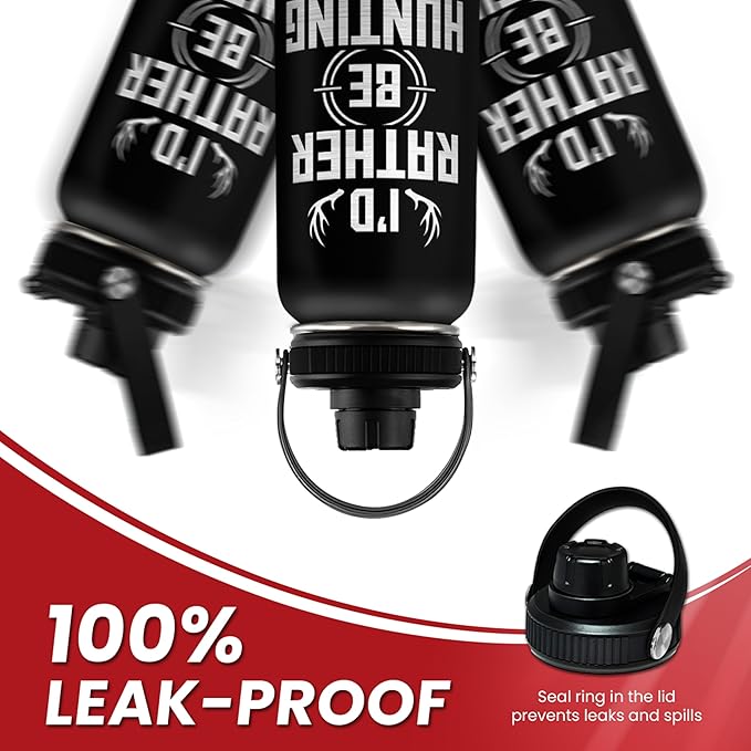 I'd Rather Be Hunting Stainless Steel Insulated Bottle - 32oz with Straw Lid - Hunting Gifts for Men, Dad, Husband, Papa; Perfect for Birthday, Christmas, Father's Day