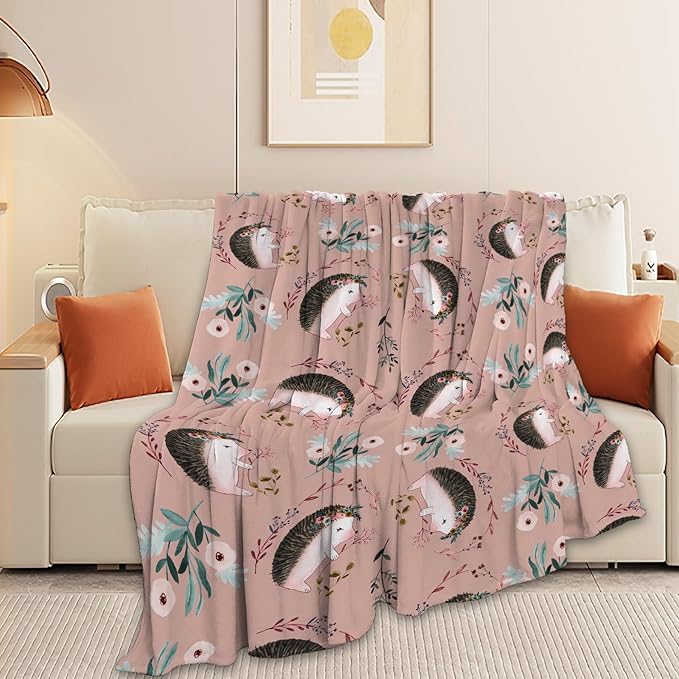 Ultra Soft Cozy Plush Hedgehog Throw Blanket - Hedgehog Lovers Gifts for Girls, Women, Kids & Adults - Lightweight Flannel Comfy Blankets for Nursery, Couch, Sofa - 80"x60"