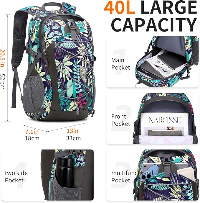 40L Hiking Backpack Lightweight Daypack Waterproof Travel Camping Backpack for Men Women Sport Packable