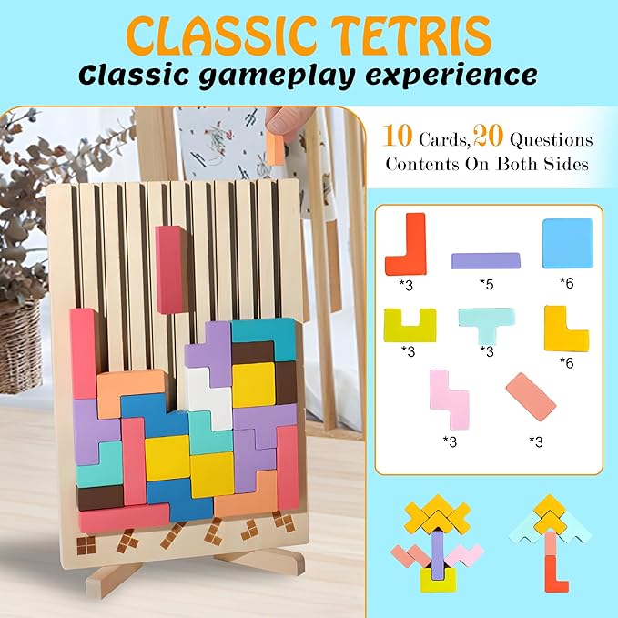 Wooden Stacking Puzzle Colorful 3D Versatile Russian Blocks for Toddlers 3-6 Years,Brain Teasers Toy Board Game Toys, Montessori Toys for 3 4 5 Year Old,Christmas Birthday Gift for Boys and Girls