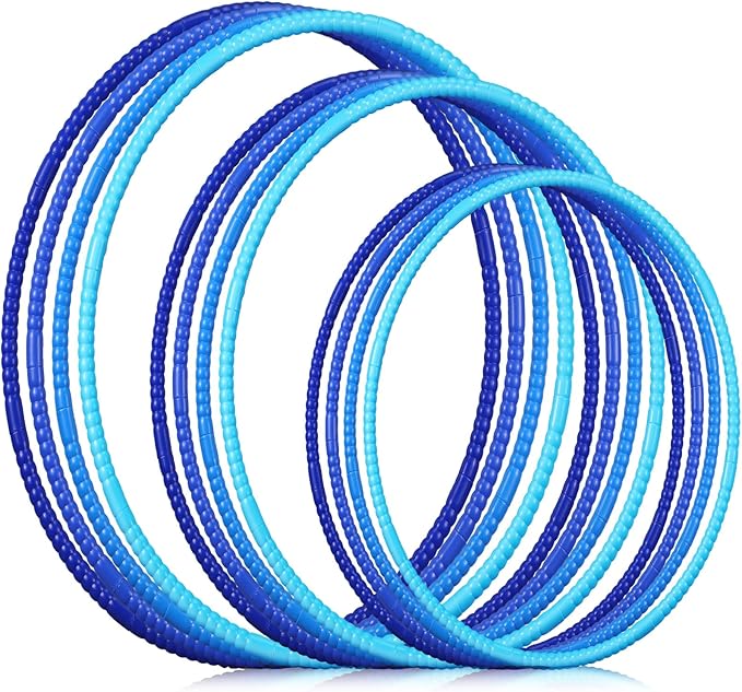 Syhood 12 Pcs Toy Color Hoop Plastic Detachable Adjustable Hoop Light Weight Exercise Fitness Equipment Toy Waist Ring for Adult Party, 3 Sizes(Gradient Blue)