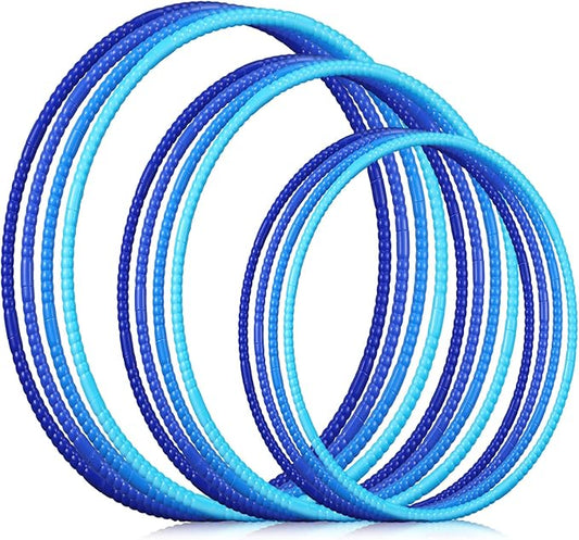 Syhood 12 Pcs Toy Color Hoop Plastic Detachable Adjustable Hoop Light Weight Exercise Fitness Equipment Toy Waist Ring for Adult Party, 3 Sizes(Gradient Blue)